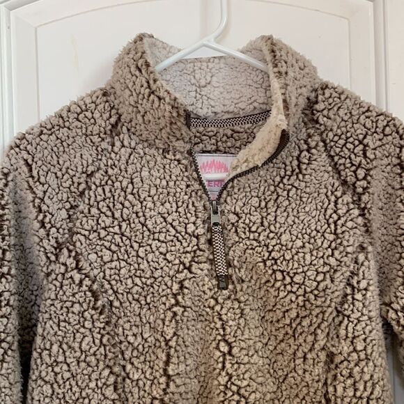 Brown Sweatshirt Sherpa Jacket Quarter Zip womens Small - Picture 2 of 5